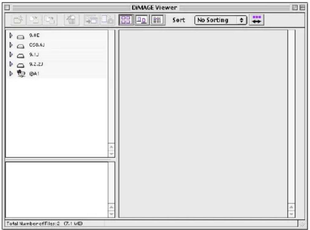 DiMAGE Viewer Sort No Sorting 9.0E 050.6J 9.1J 9.2.2J @A1 Total Number of Files: 2 (7.1 ME)