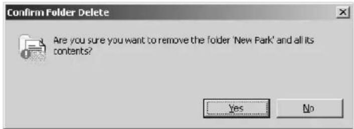 Confirm Folder Delete Are you sure you want to remove the folder 'New Park' and all its contents? Yes No