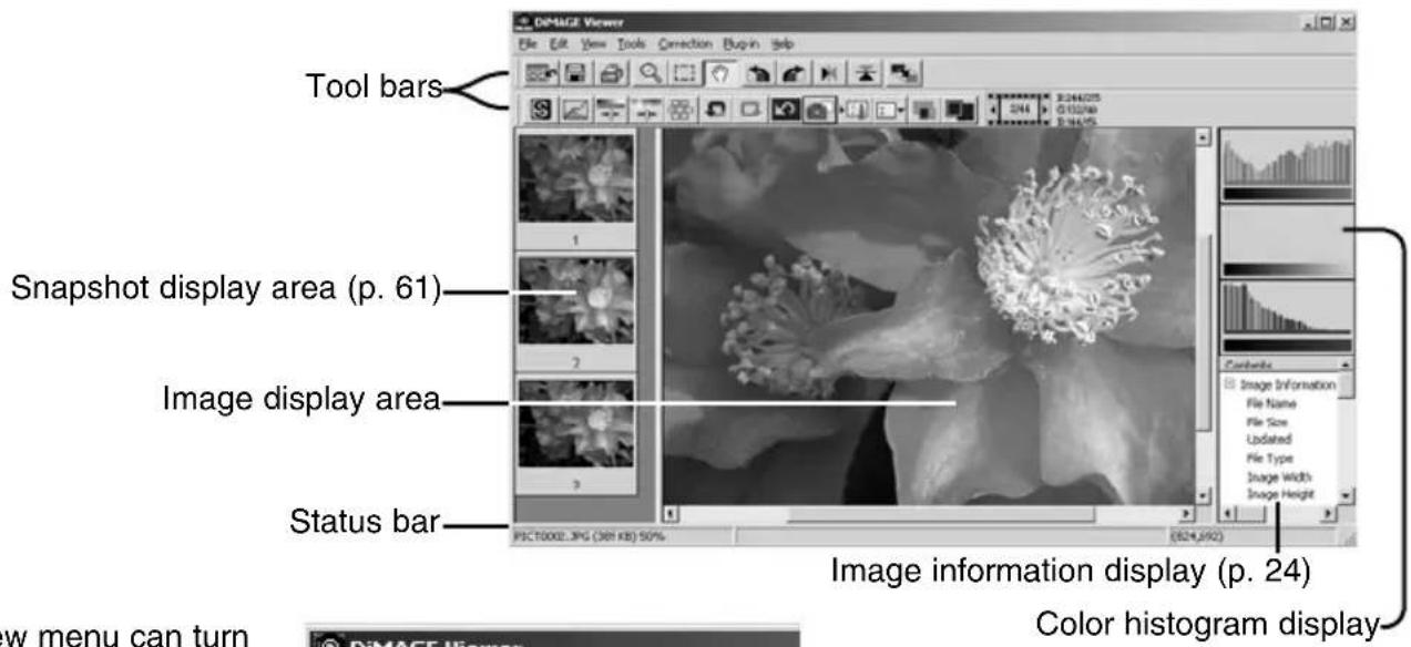 Tool bars Snapshot display area (p. 61) Image display area Status bar DiMACE Viewer File Edit View Tools Correction Buy-in Help 1 2 3 4 5 6 7 8 9 10 11 12 13 14 15 16 17 18 19 20 21 22 23 24 25 26 27 28 29 30 31 32 33 34 35 36 37 38 39 40 41 42 43 44 45 46 47 48 49 50 51 52 53 54 55 56 57 58 59 60 61 62 63 64 65 66 67 68 69 70 71 72 73 74 75 76 77 78 79 80 81 82 83 84 85 86 87 88 89 90 91 92 93 94 95 96 97 98 99 100