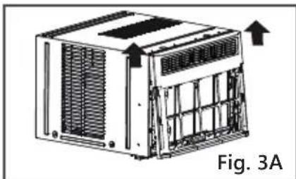 Technical line drawing of a server unit with ventilation grilles and heat exchangers, labeled Fig. 3A (no text or symbols on the diagram itself)
