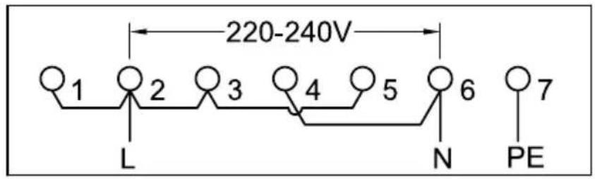 220-240V 1 2 3 4 5 6 7 L N PE