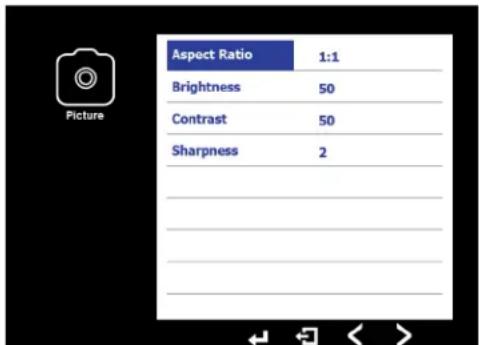 Picture Aspect Ratio 1:1 Brightness 50 Contrast 50 Sharpness 2