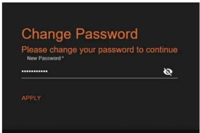 Change Password Please change your password to continue New Password * APPLY