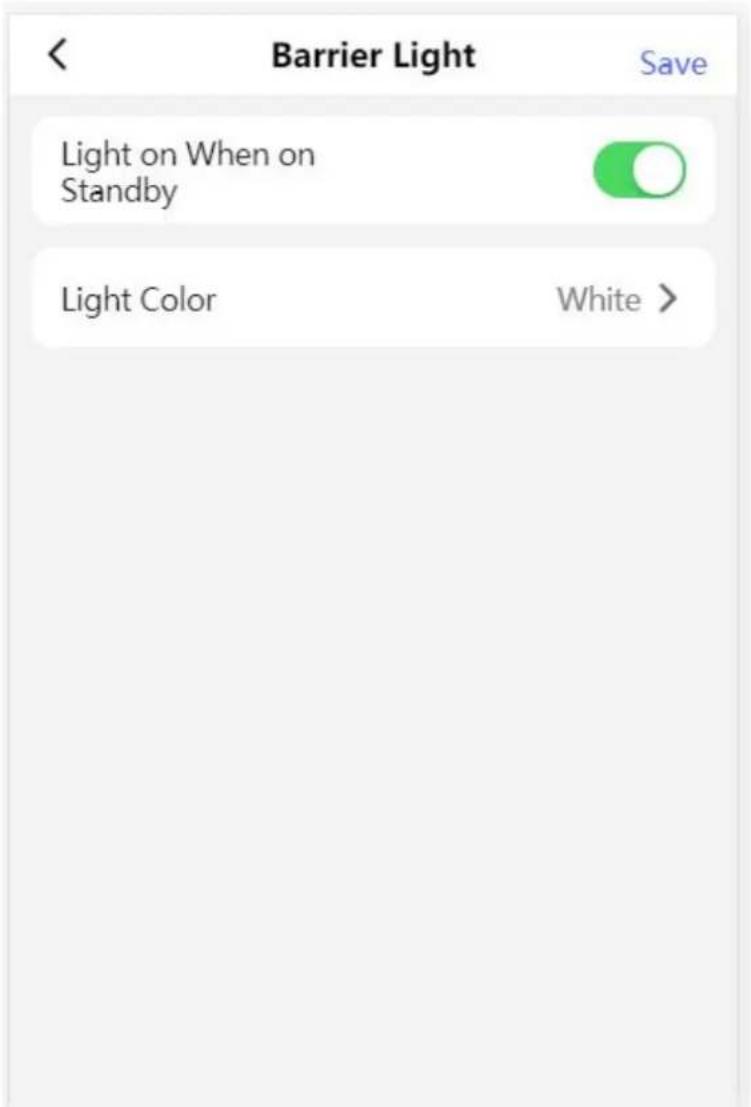 Barrier Light Save Light on When on Standby Light Color White >