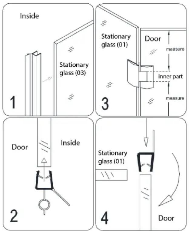 Inside Stationary glass (03) 1 3 Door measure inner part measure Door Inside 2 Stationary glass (01) 4 Door
