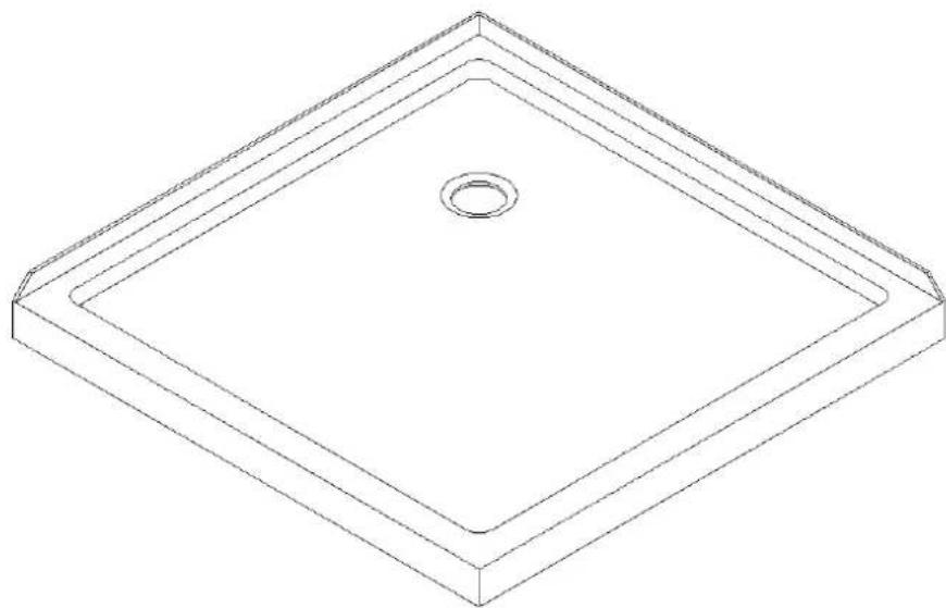 Isometric line drawing of a square frame with a central circular hole (no text or symbols)