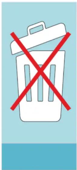 Prohibition sign with a trash bin and red X symbol, indicating no waste or disposal.