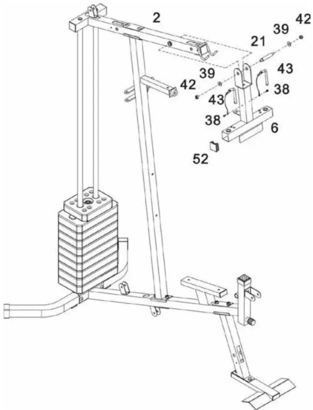 Technical diagram of a mechanical lifting device with numbered components and labeled parts