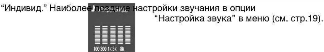 "Индивид." Наиболее поздние настройки звучания в опции "Настройка звука" в меню (см. стр.19).