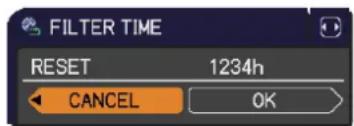 FILTER TIME RESET 1234h CANCEL OK