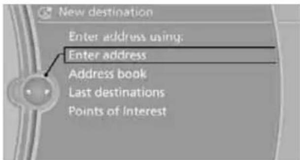 New destination Enter address using: Enter address Address book Last destinations Points of interest