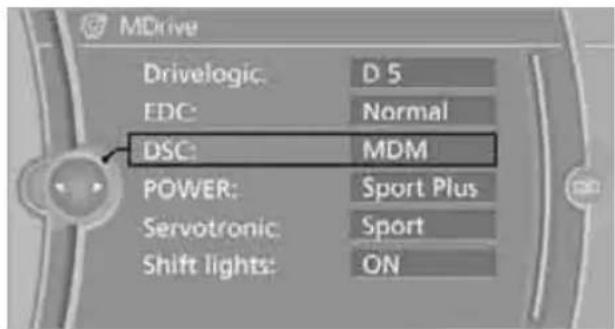 MDrive Drivelogic: D 5 EDC: Normal DSC: MDM POWER: Sport Plus Servotronic: Sport Shift lights: ON