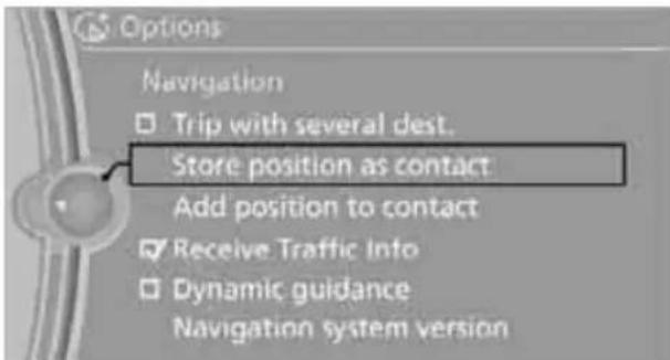 Options Navigation □ Trip with several dest. Store position as contact Add position to contact ✓ Receive Traffic Info □ Dynamic guidance Navigation system version