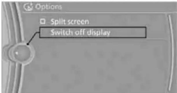 Options Split screen Switch off display