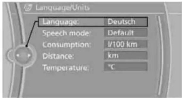 Language/Units Language: Deutsch Speech mode: Default Consumption: l/100 km Distance: km Temperature: °C