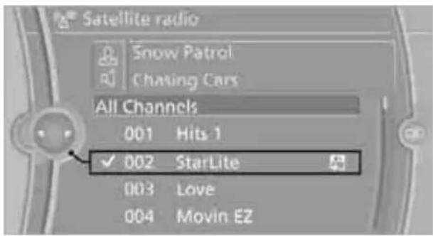 Satellite radio Snow Patrol Chating Cars All Channels 001 Hits 1 ✓ 002 StarLite 003 Love 004 Movin EZ