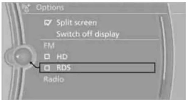 Options Split screen Switch off display FM HD RDS Radio