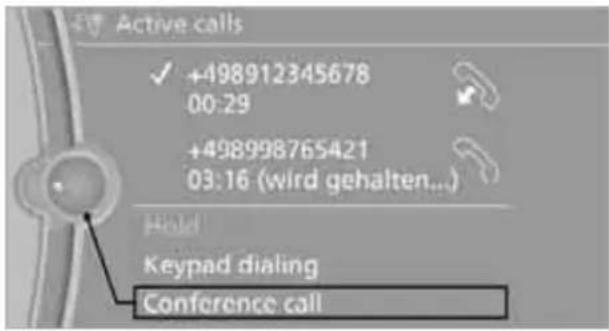 Active calls ✓ +498912345678 00:29 +498998765421 03:16 (wird gehalten...) Hold Keypad dialing Conference call
