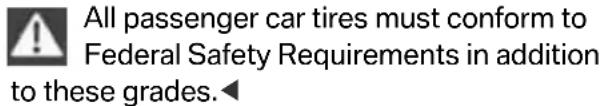 All passenger car tires must conform to Federal Safety Requirements in addition to these grades.