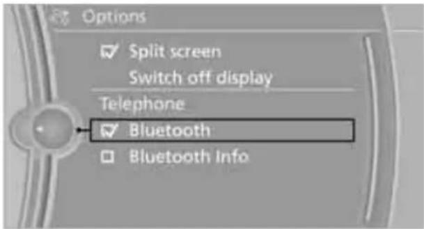 Options ✓ Split screen Switch off display Telephone ✓ Bluetooth □ Bluetooth info