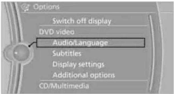 Options Switch off display DVD video Audio/Language Subtitles Display settings Additional options CD/Multimedia
