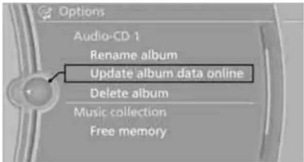 Options Audio-CD 1 Rename album Update album data online Delete album Music collection Free memory