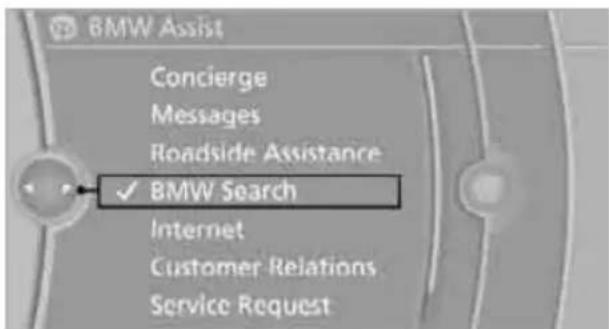 BMW Assist Concierge Messages Roadside Assistance ✓ BMW Search Internet Customer Relations Service Request