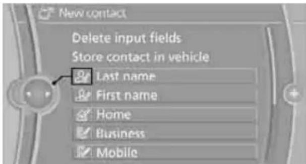 New contact Delete input fields Store contact in vehicle Last name First name Home Business Mobile