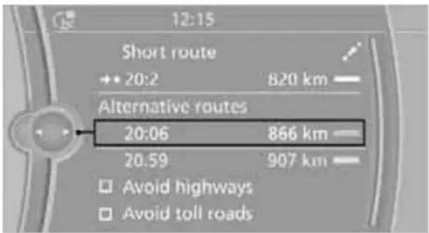 12:15 Short route + 20:2 820 km Alternative routes 20:06 866 km 20.59 907 km □ Avoid highways □ Avoid toll roads