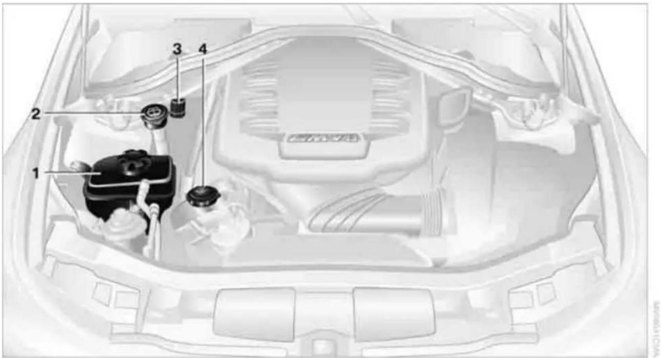 Diagram of a car engine compartment with numbered parts for identification