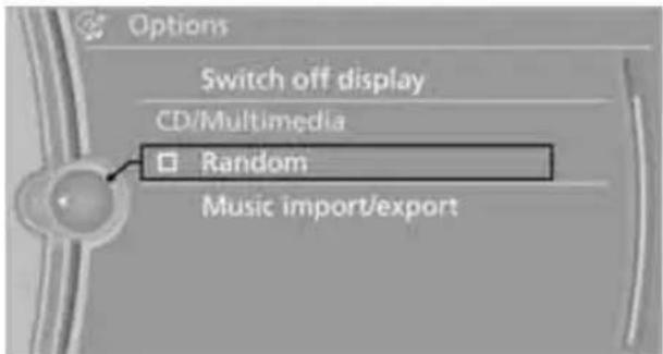 Options Switch off display CD/Multimedia □ Random Music import/export