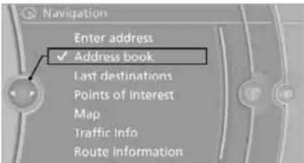 Navigation Enter address ✓ Address book Last destinations Points of Interest Map Traffic Info Route information