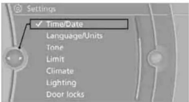Settings ✓ Time/Date Language/Units Tone Limit Climate Lighting Door locks