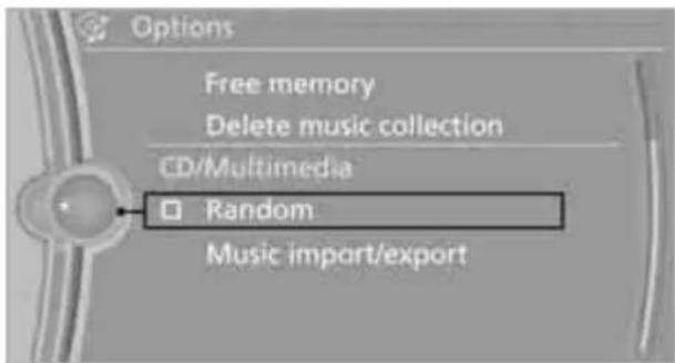 Options Free memory Delete music collection CD/Multimedia Random Music impart/export