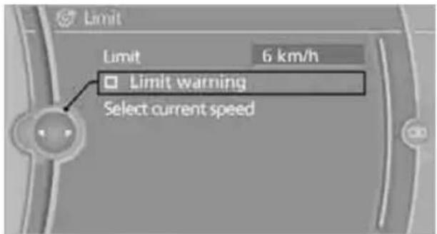 Limit Limit 6 km/h Limit warning Select current speed