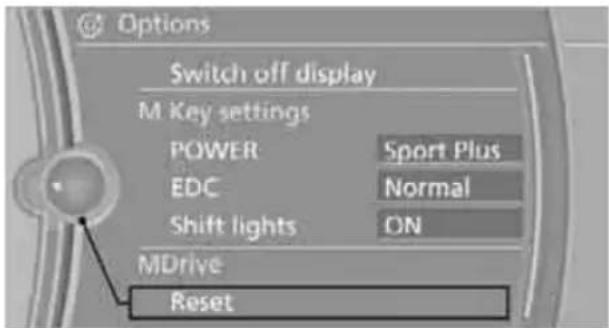 Options Switch off display M Key settings POWER Sport Plus EDC Normal Shift lights ON MDrive Reset