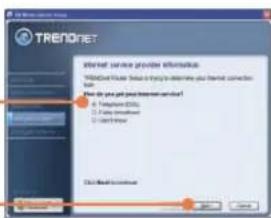 TRENDNET Internet service provider information. TreadNet Provider Select this key to determine your Internet connection. Use the your print your Internet service! A Telephone ID(s) B False Connection C Default D Mail Next Window