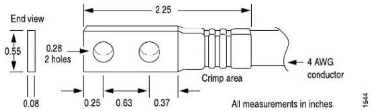 End view 0.55 0.28 2 holes 0.08 2.25 Crimp area 4 AWG conductor 0.25 0.63 0.37 All measurements in inches 1544