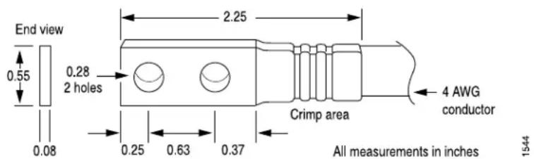 End view 0.55 0.28 2 holes 0.08 2.25 Crimp area 4 AWG conductor 0.25 0.63 0.37 All measurements in inches 1544