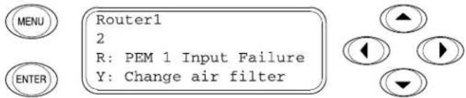 MENU ENTER Router1 2 R: PEM 1 Input Failure Y: Change air filter
