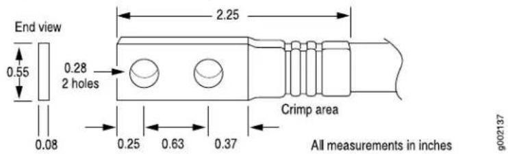 End view 0.55 0.28 2 holes 0.08 2.25 Crimp area 0.25 0.63 0.37 All measurements in inches 9002137