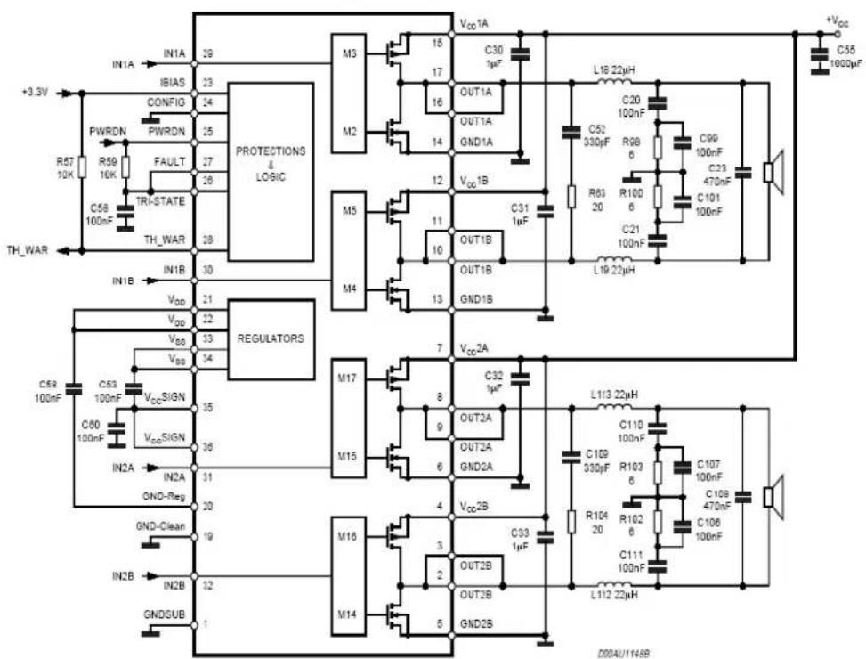 IN1A +3.3V IBIAS CONFIG PWRDN R59 10K R57 10K TRI-STATE TH_WAR IN1B IN1A 29 PROTECTIONS & LOGIC M3 M2 Vcc1A C30 1μF OUT1A OUT1A GND1A M5 M4 Vcc1B C31 1μF OUT1B OUT1B GND1B Vdd VDD Vdd VDD VDD VDD VDD VDD VDD VDD VDD VDD VDD VDD VDD VDD VDD VDD VDD VDD VDD VDD VDD VDD VDD VDD VDD VDD VDD VDD VDD VDD VDD VDD VDD VDD VDD