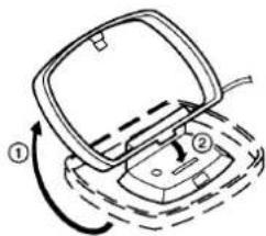 Diagram showing a device with labeled parts and directional arrows indicating motion or rotation.