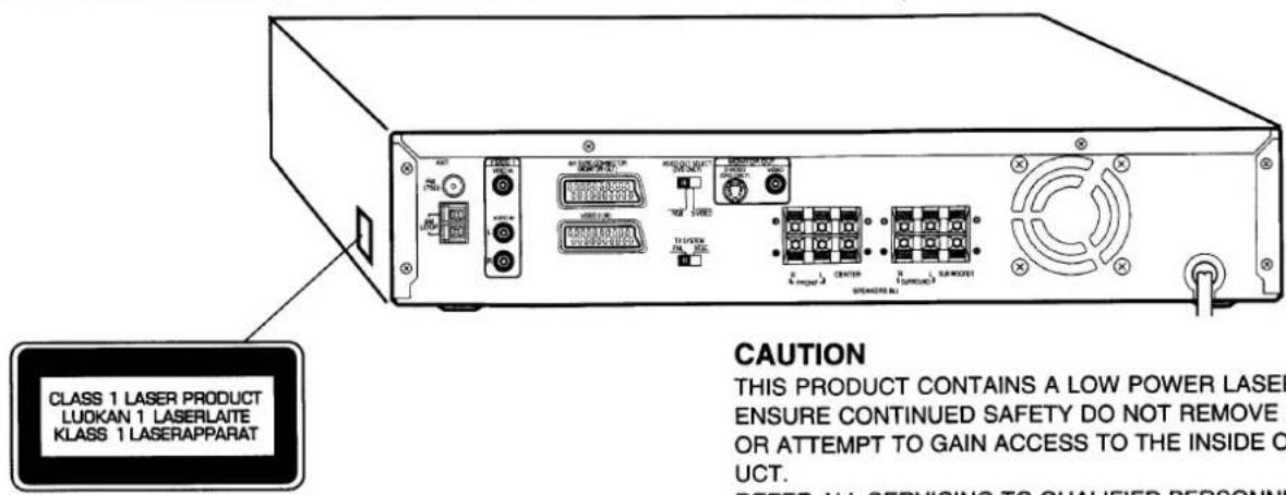 CLASS 1 LASER PRODUCT LUOKAN 1 LASERLAITE KLASS 1 LASERAPPARAT CAUTION THIS PRODUCT CONTAINS A LOW POWER LASER ENSURE CONTINUED SAFETY DO NOT REMOVE A OR ATTEMPT TO GAIN ACCESS TO THE INSIDE O UCT. BEETR ALL SERVICING TO QUALIFIED PERSONNEL