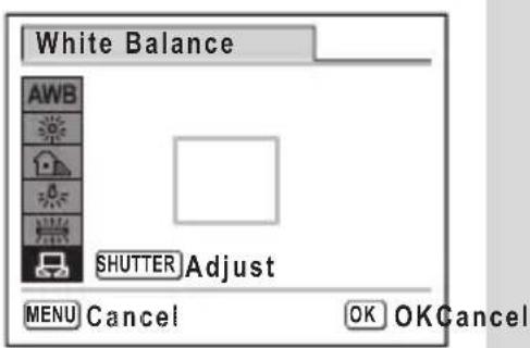 White Balance AWB SHUTTER Adjust MENU Cancel OK OKCancel