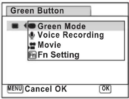 Green Button Green Mode Voice Recording Movie Fn Setting MENU Cancel OK OK