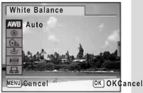White Balance AWB Auto MENU Cancel OK OKCancel