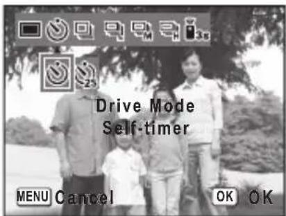 Drive Mode Self-timer MENU Cancel OK OK