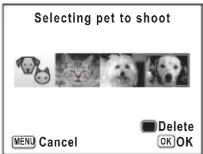 Selecting pet to shoot MENU Cancel Delete OK OK