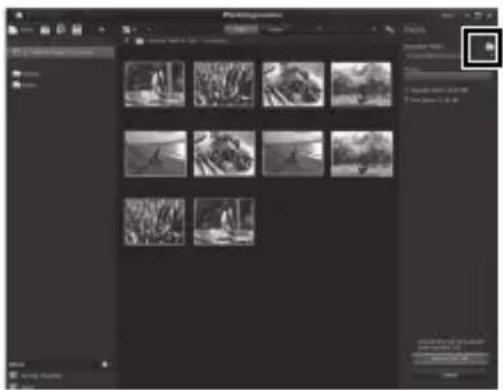 Screenshot of a photo editing software interface showing multiple grayscale landscape thumbnails and tool panels.